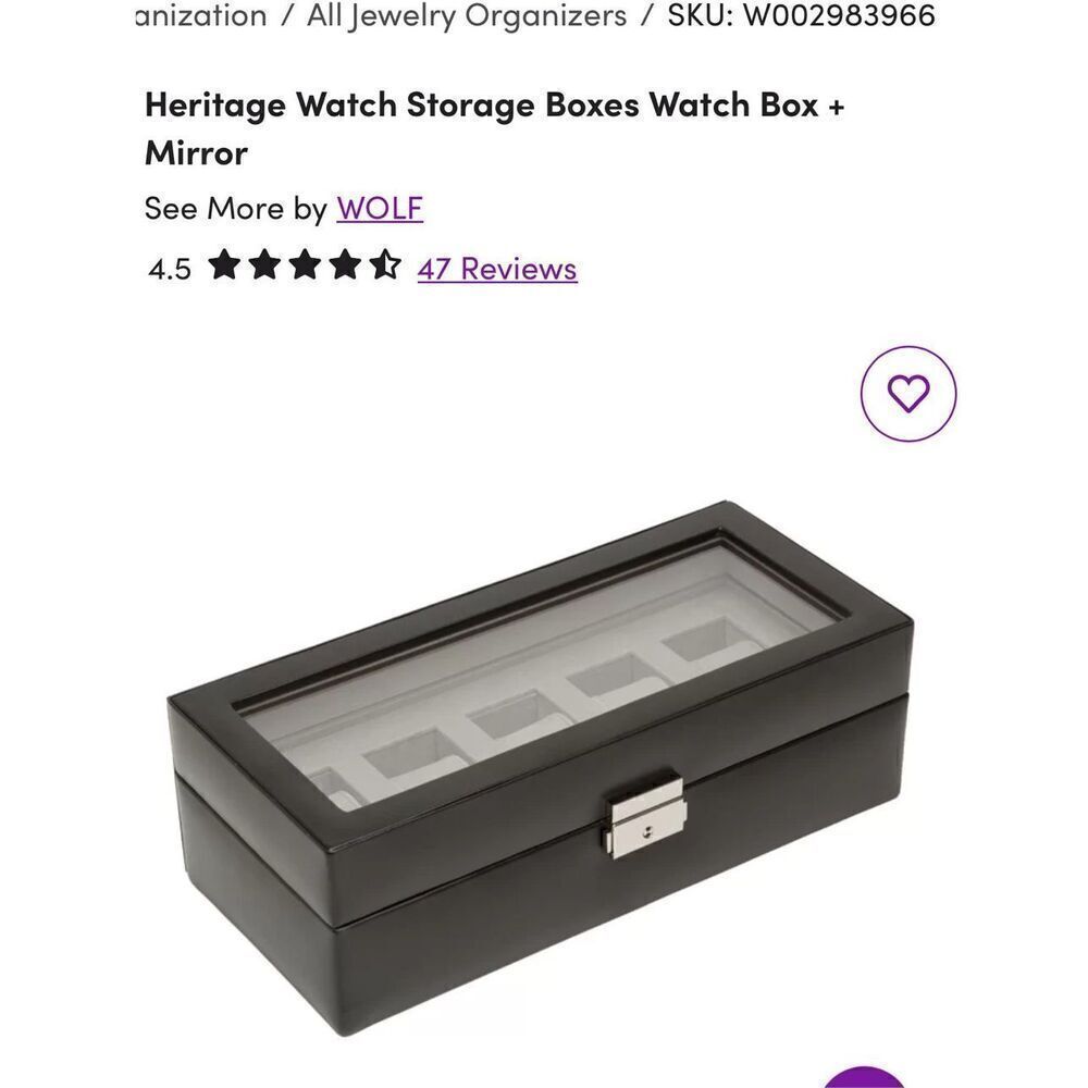 Wolf design black leather heritage storage watch box jewelry box home accent
